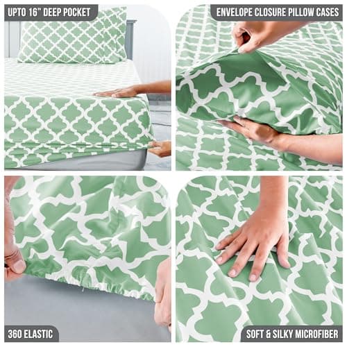 LDC Quatrefoil 4-Piece Soft Microfiber Bedding - Sage