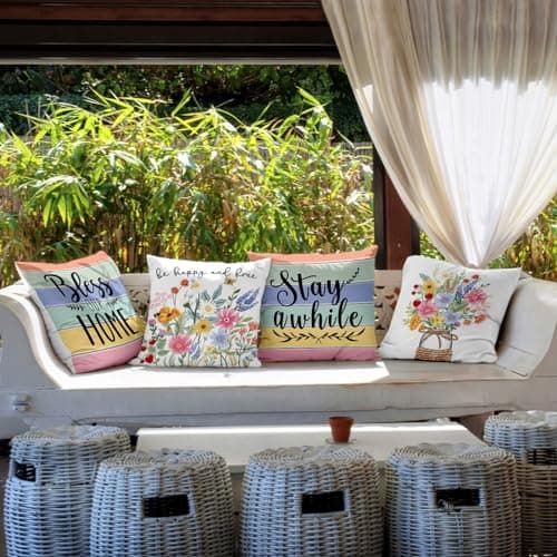 Spring Pillow Covers 18x18 Inch Set of 4 for Spring Home Décor