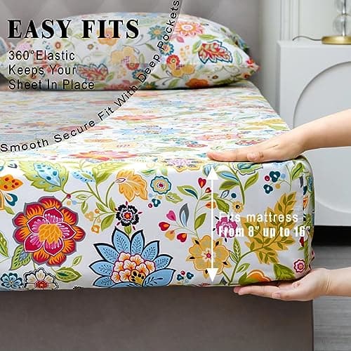 BedListes Floral 100% Egyptian Cotton Cooling Sheets - 800 Thread Count Queen (16 Deep Pocket)
