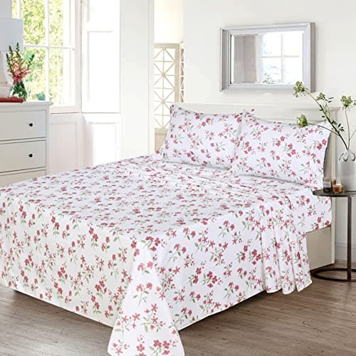 Full Size Brushed Microfiber Sheets Set with Deep Pockets - Pink Memories