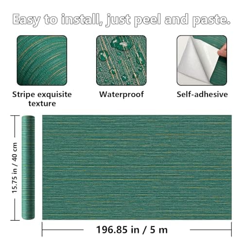 Malachite Green WADILE Textured Linen Peel and Stick Wallpaper