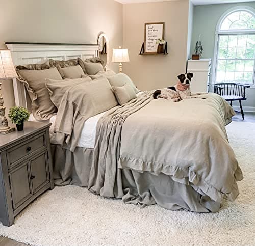 Piper Classics Provincial Linen Natural Beige King Bedspread with Ruffled Skirt
