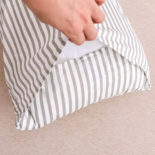 JELLYMONI 100% Natural Cotton Striped Pillowcases Set, 2 Pack White and Grey Stripes Printed Covers
