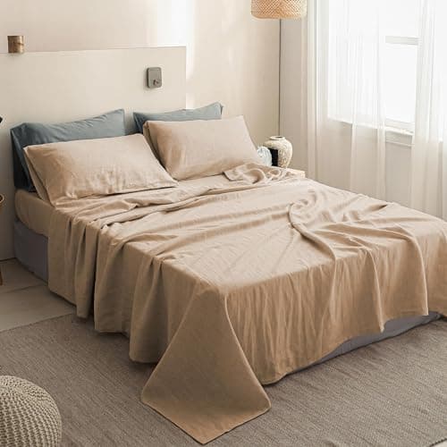 Simple&Opulence 100% Natural Linen Twin Sheets Set, 3 Pcs Breathable & Durable