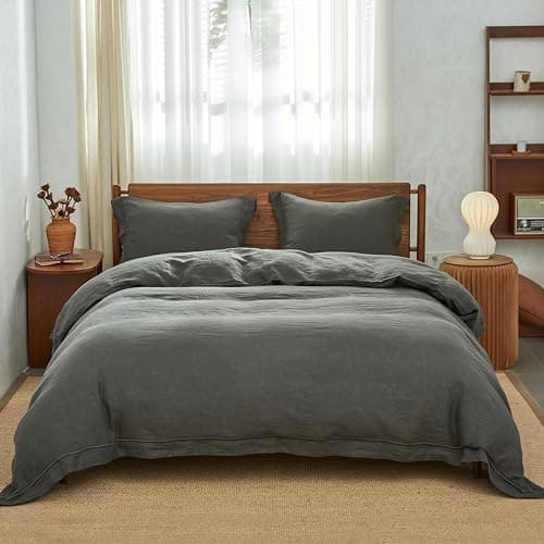 Simple&Opulence Queen Size Natural Linen Duvet & Pillow Shams Set