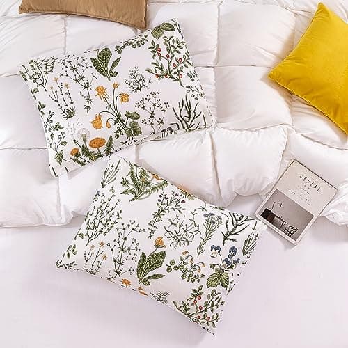 100% Cotton King Size Pillowcases with Botanical Floral Print, 2 Pack