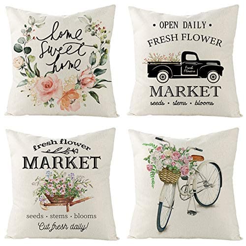 Tosewever Spring Floral Throw Pillow Covers - 18x18 Inches, Set of 4 for Couch & Home