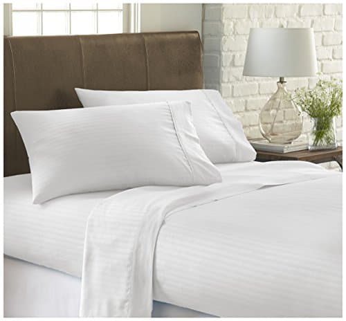 Embossed 4 Piece Sheet Set for California King Bed, White Stripe Pattern