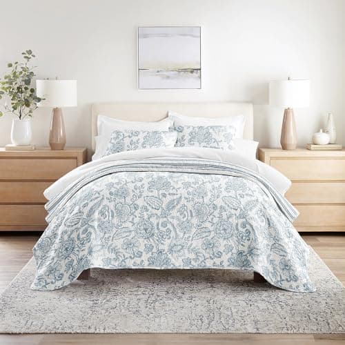 King Jacobean Duskblue Linen Market Quilts