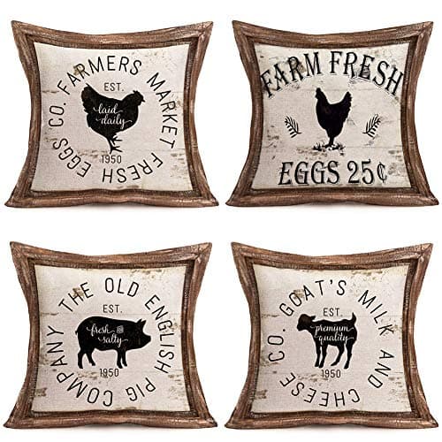 Set of 4 Vintage Animal Pillow Covers - Farmhouse Decor