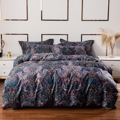 VM VOGUEMARKET Gold Green Flower Percale cotton Duvet Cover with Zipper Closure
