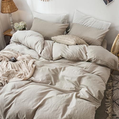 MooMee Queen Duvet Cover Set, Tannish Linen Grey, Breathable & Soft