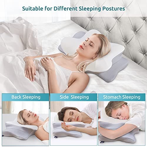 DONAMA Ergonomic Neck Pillow with Contour Memory Foam for Side, Back, and Stomach Sleepers