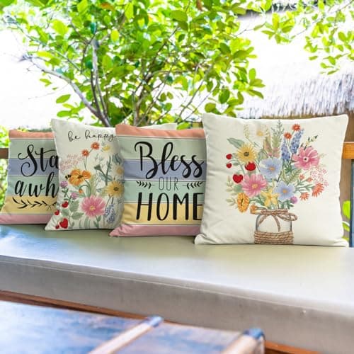 Spring Pillow Covers 18x18 Inch Set of 4 for Spring Home Décor