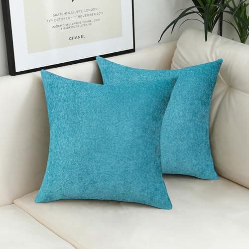 Jeneoo Turquoise Blue Chenille Throw Pillow Covers (Set of 2, 20x20 Inches)