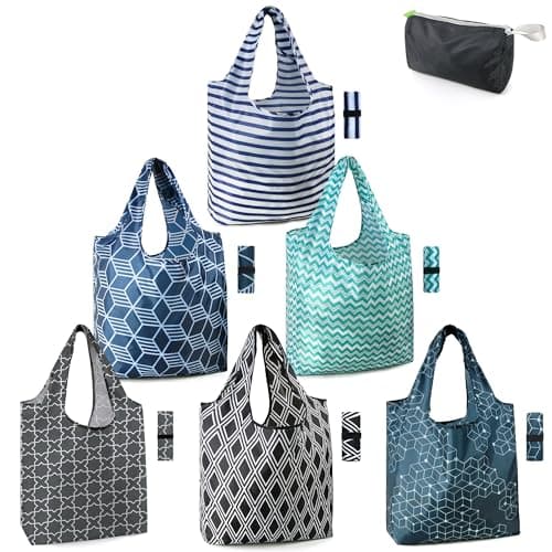 BeeGreen Foldable 50LBS Extra Large Reusable Grocery & Shopping Bags (10 Pack, Colorful)