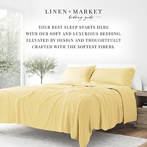 Ultra-Soft & Cooling 4 Piece King Bedding Sheet Set - Yellow Geometric