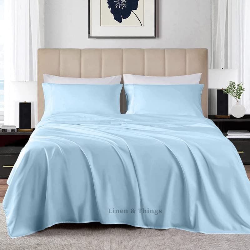 Premium 100% Egyptian Cotton 800 Thread Count 120x80 King Sheet Set, Deep Pocket 18", Mediterranean Blue