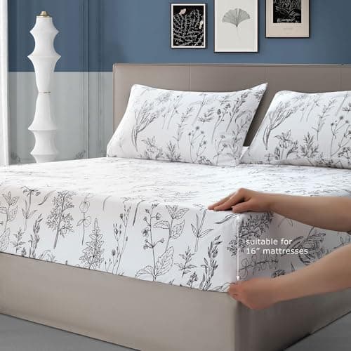 Printed Full Sheet Set with Deep Pocket in Microfiber - 4 Piece Soft and Breathable