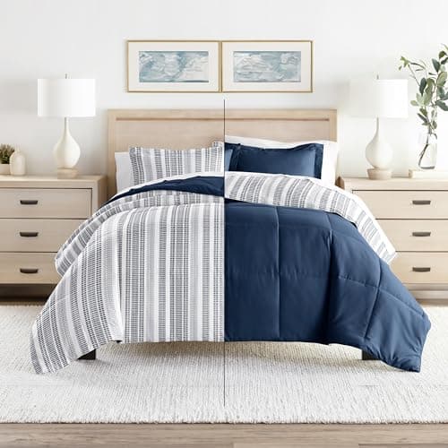 Luxury Reversible King Size Comforter Set - Soft Lightweight Alternative Down Comforter with 2 Pillow Shams