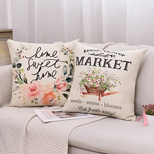 Tosewever Spring Floral Throw Pillow Covers - 18x18 Inches, Set of 4 for Couch & Home