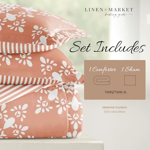 Linen Market Reversible Twin Comforter Set - Soft & Lightweight Down Alternative