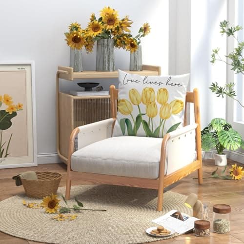 Spring Flowers Tulip Pillow Covers, 18x18 Inch, Set of 4 for Sofa Cushions