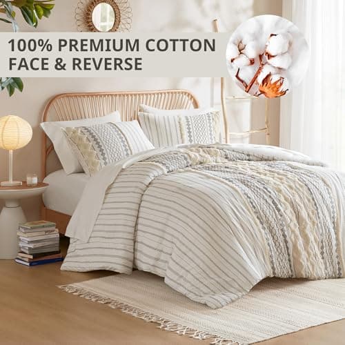 INK+IVY Queen Size Chenille Tufted Breathable Cotton Comforter Set with 2 Shams, Ivory