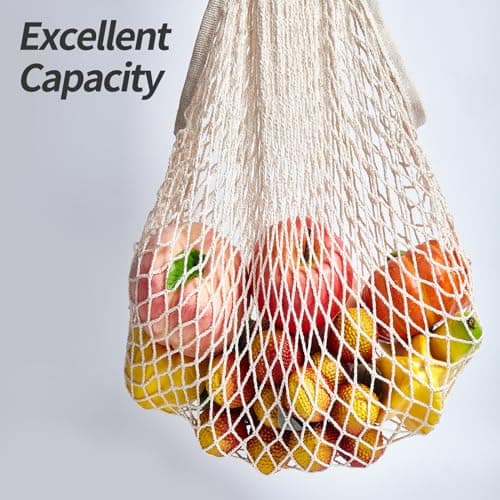 2 Pack Eco-Friendly Cotton Mesh Shopping Bags, Reusable Beige Handle Tote
