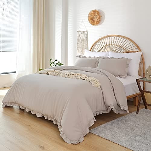 JANZAA Queen Oatmeal Comforter Set & Pillowcases - Soft Fluffy, All Season