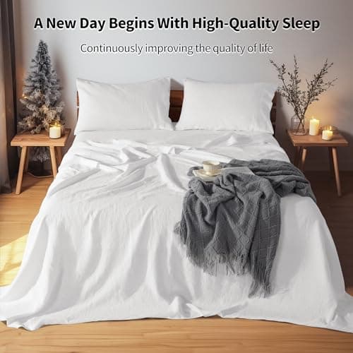 100% Linen King Size Bed Sheet Set - Solid White Color