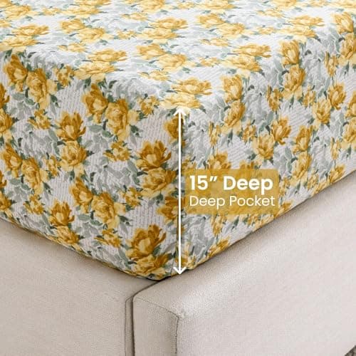 Soft Microfiber Floral Sheet Set - Yellow & Green Flowers, 4-Piece Summer Cooling Bedding