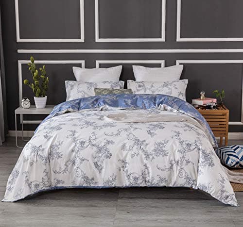 JUCFHY Queen Size Egyptian Cotton Damask Duvet Cover and Pillow Shams Set