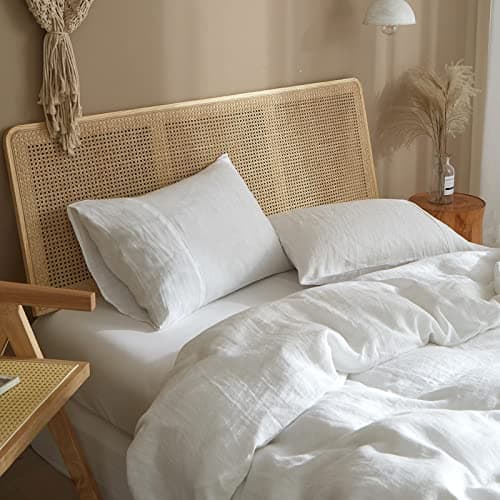 HYPREST White Stone-Washed French Linen Queen Pillowcases, Soft & Cool