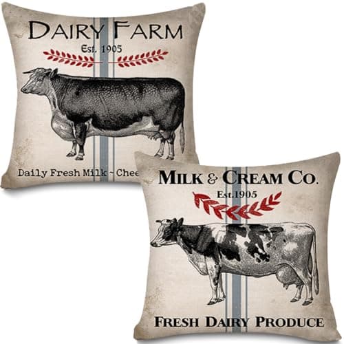 Retro Hare Pattern Pillow Covers Set of 2 - Farmer's Market Bunny Rabbit Farm Home Décor