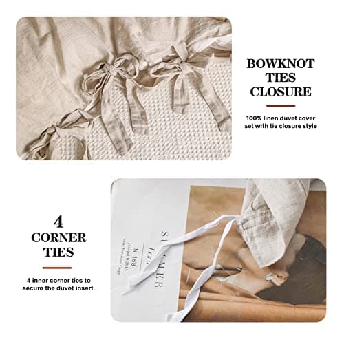 Simple&Opulence 100% Linen King Size Duvet Cover Set with Tie Closures, 3 Pieces Belgian Flax Bedding