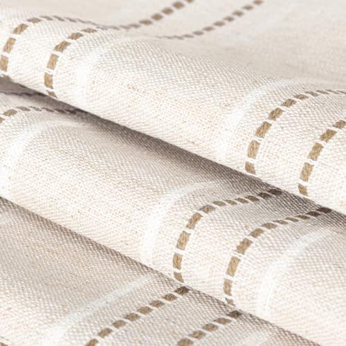 Set of 2 Farmhouse Linen Throw Pillow Covers with Fringe, Boho Textured, Beige with White & Brown Stitch Yarn Dyed Stripe - Cover ONLY