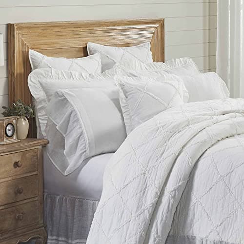 Kathryn Ruffled Standard Pillow Sham, Soft White Linen-Look Textured Fabric