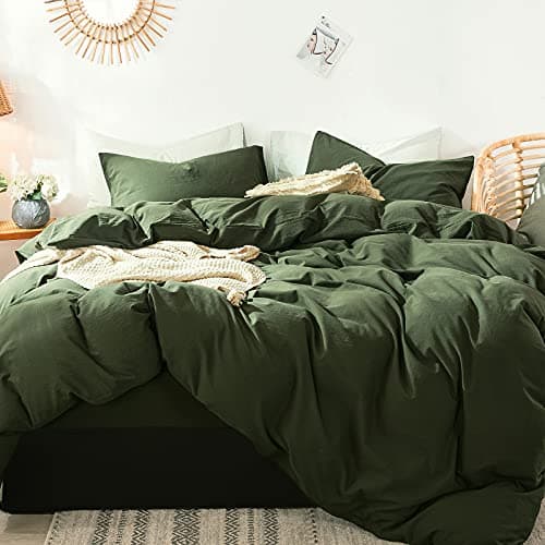 MooMee Bedding Duvet Cover Set in Brown, Queen Size 100% Washed Cotton Linen Like Textured Breathable and Durable Soft Comfy