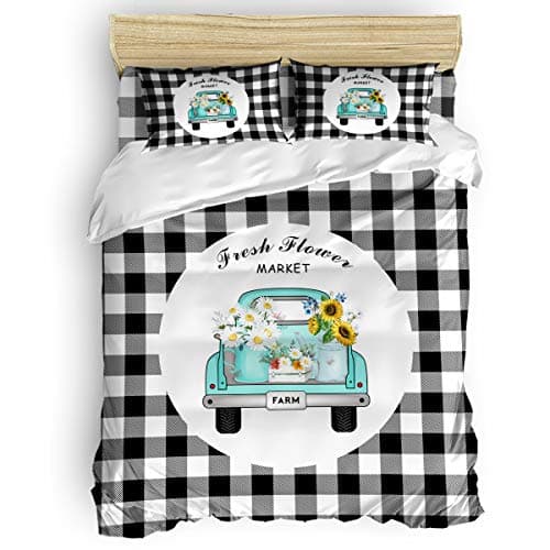 Flower Market Retro Truck Daisies Full Duvet Cover Set