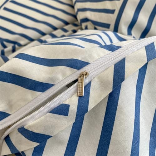 VM VOUGEMARKET Queen Blue Striped Duvet Cover & Pillowcases Set