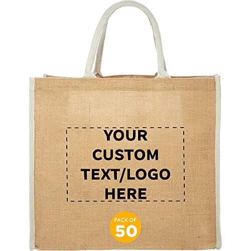 Eco-Friendly Fresno Jute Tote Bags - Set of 10, Personalized Black