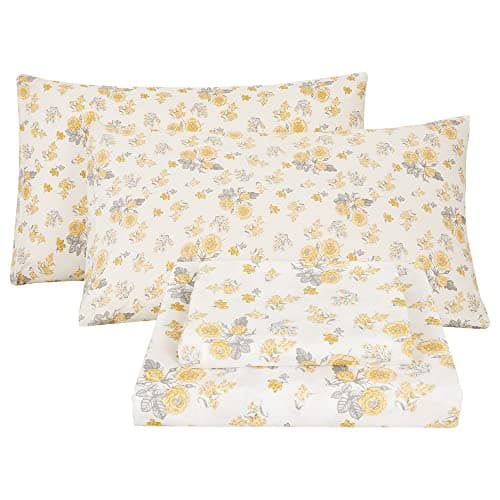 Vintage Flower Printed Full Size Bed Sheet Set with 15 Deep Pocket - 4 Piece Microfiber Patterned Sheet Set