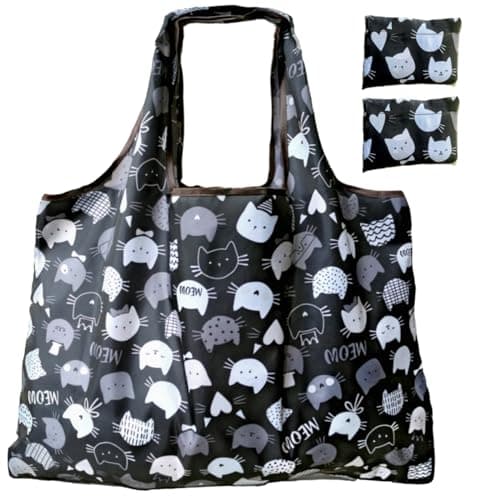 Foldable Reusable Grocery Bags with Long Handles and Fold-Up Pouch