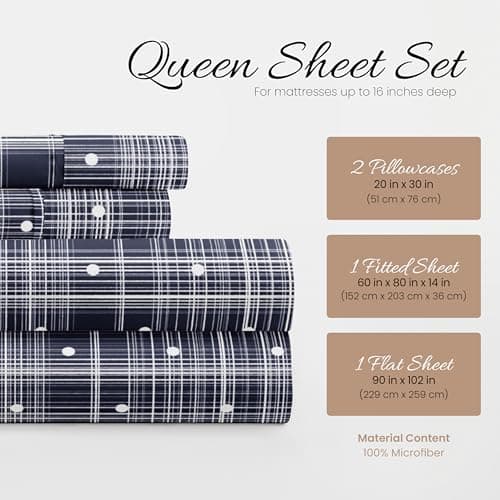 Ultra-Soft & Cooling Navy Polka Full Bed Sheet Set - Deep Pocket Fits 16 Mattress