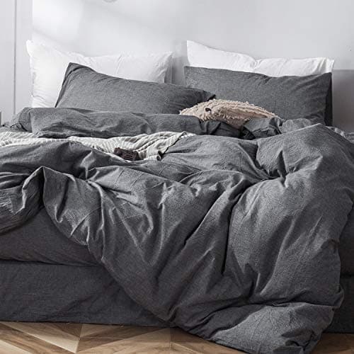 MooMee Bedding Duvet Cover Set in Brown, Queen Size 100% Washed Cotton Linen Like Textured Breathable and Durable Soft Comfy