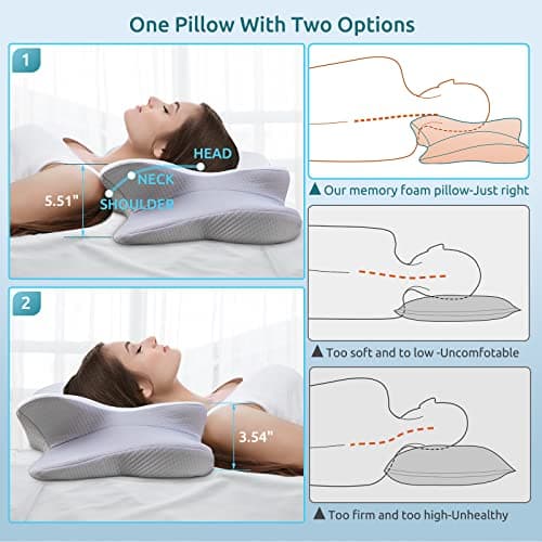 DONAMA Ergonomic Neck Pillow with Contour Memory Foam for Side, Back, and Stomach Sleepers