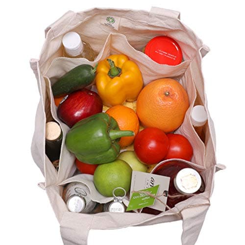 Reusable Organic Cotton Tote Bag with Bottle Sleeve| Grocery Shopping Shoulder Bag| Foldable & Washable