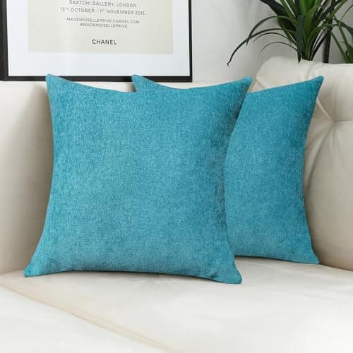 Jeneoo Turquoise Blue Chenille Throw Pillow Covers (Set of 2, 20x20 Inches)