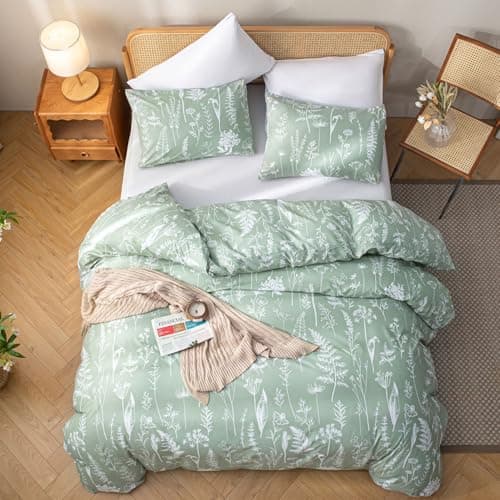 JANZAA Queen Oatmeal Floral Comforter Set with 2 Pillow Shams